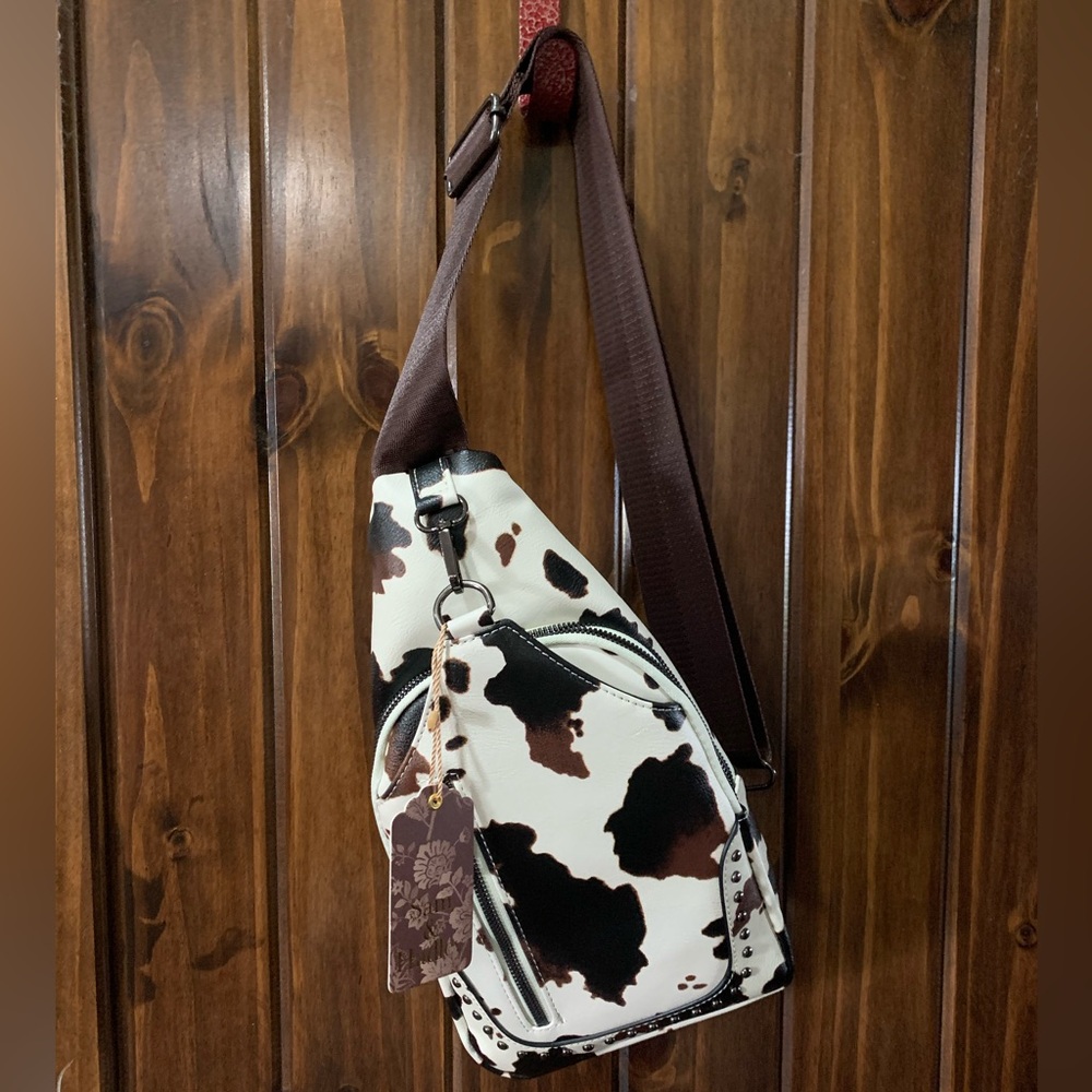 NWT Beautiful Cow Print Sling Bag